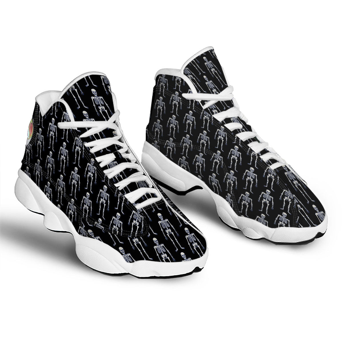 White Skeleton And Black Print Pattern White Basketball Shoes-grizzshop