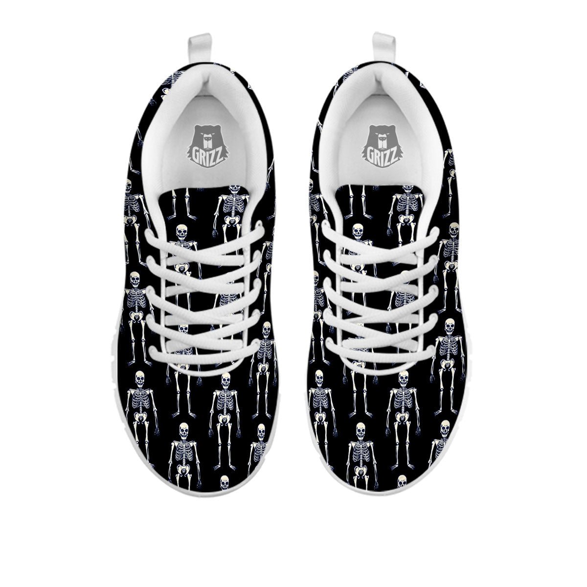 White Skeleton And Black Print Pattern White Sneaker-grizzshop