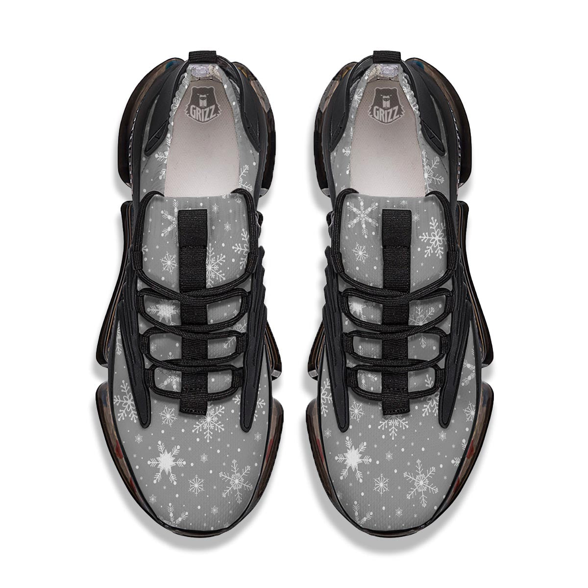 White Snowflake And Silver Print Pattern Black Gym Shoes-grizzshop