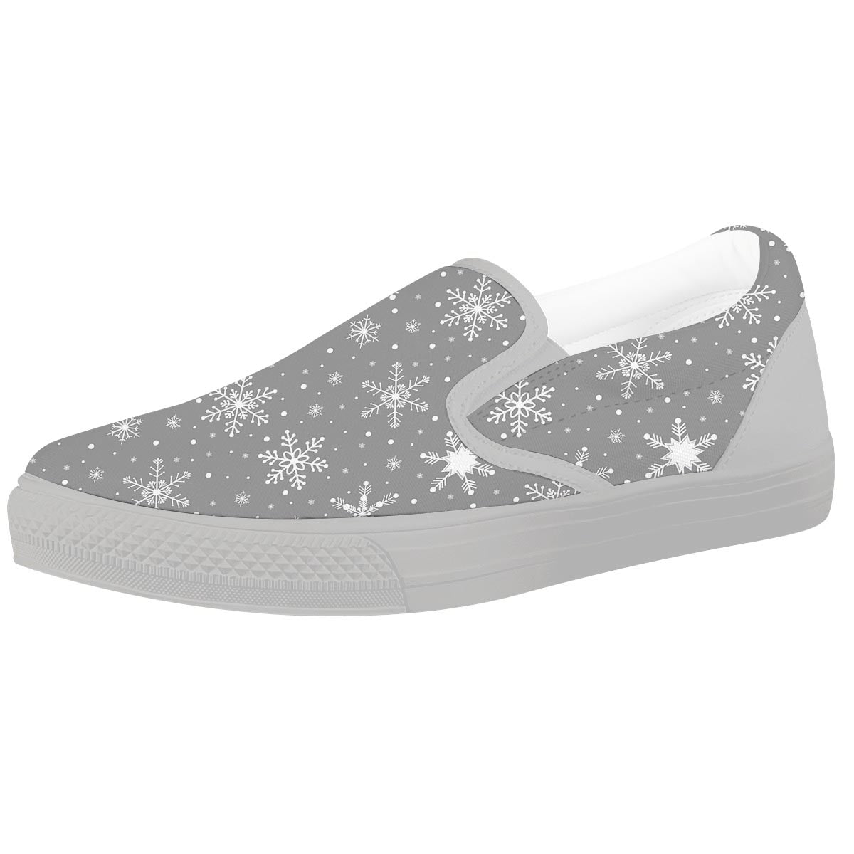 White Snowflake And Silver Print Pattern White Slip On Shoes-grizzshop
