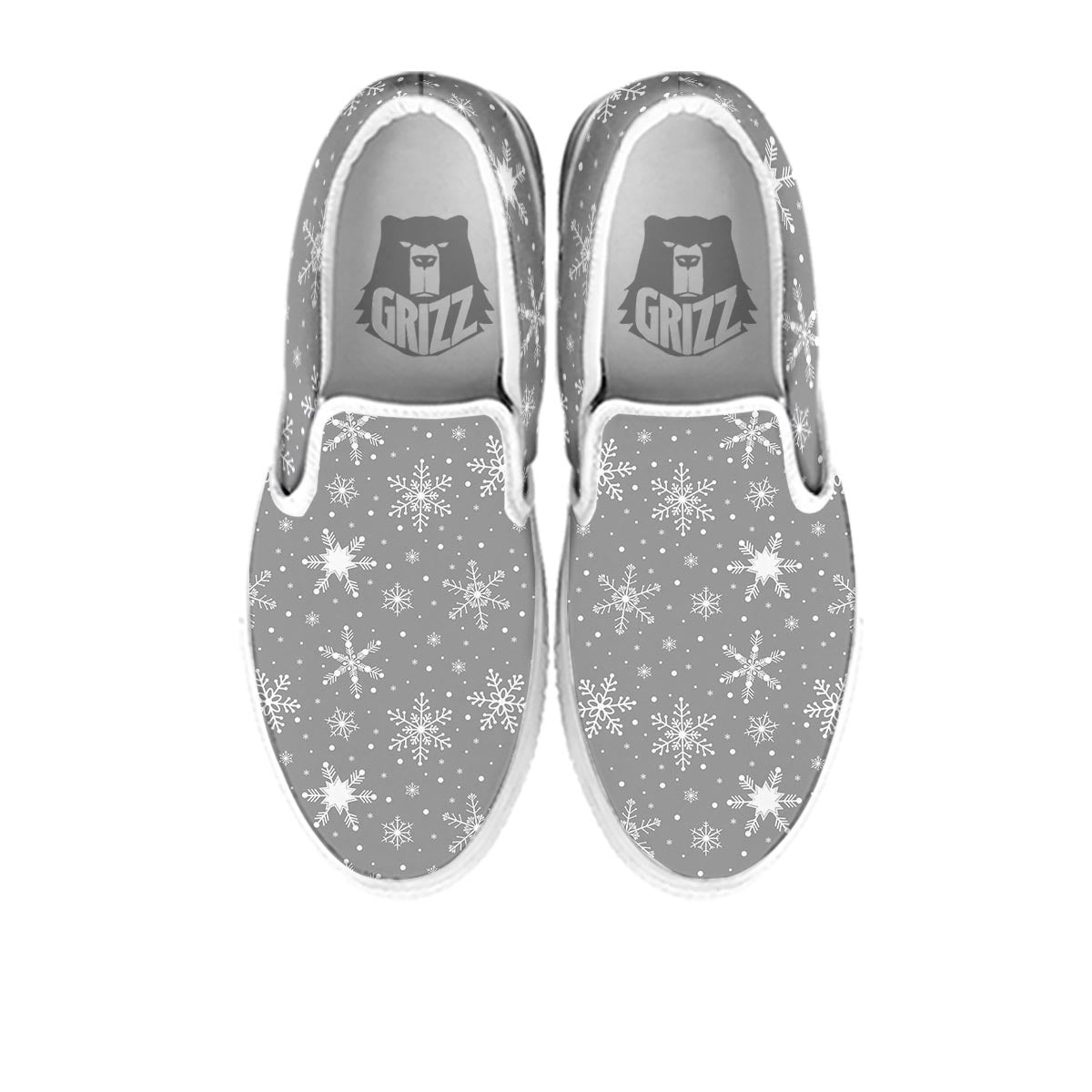 White Snowflake And Silver Print Pattern White Slip On Shoes-grizzshop