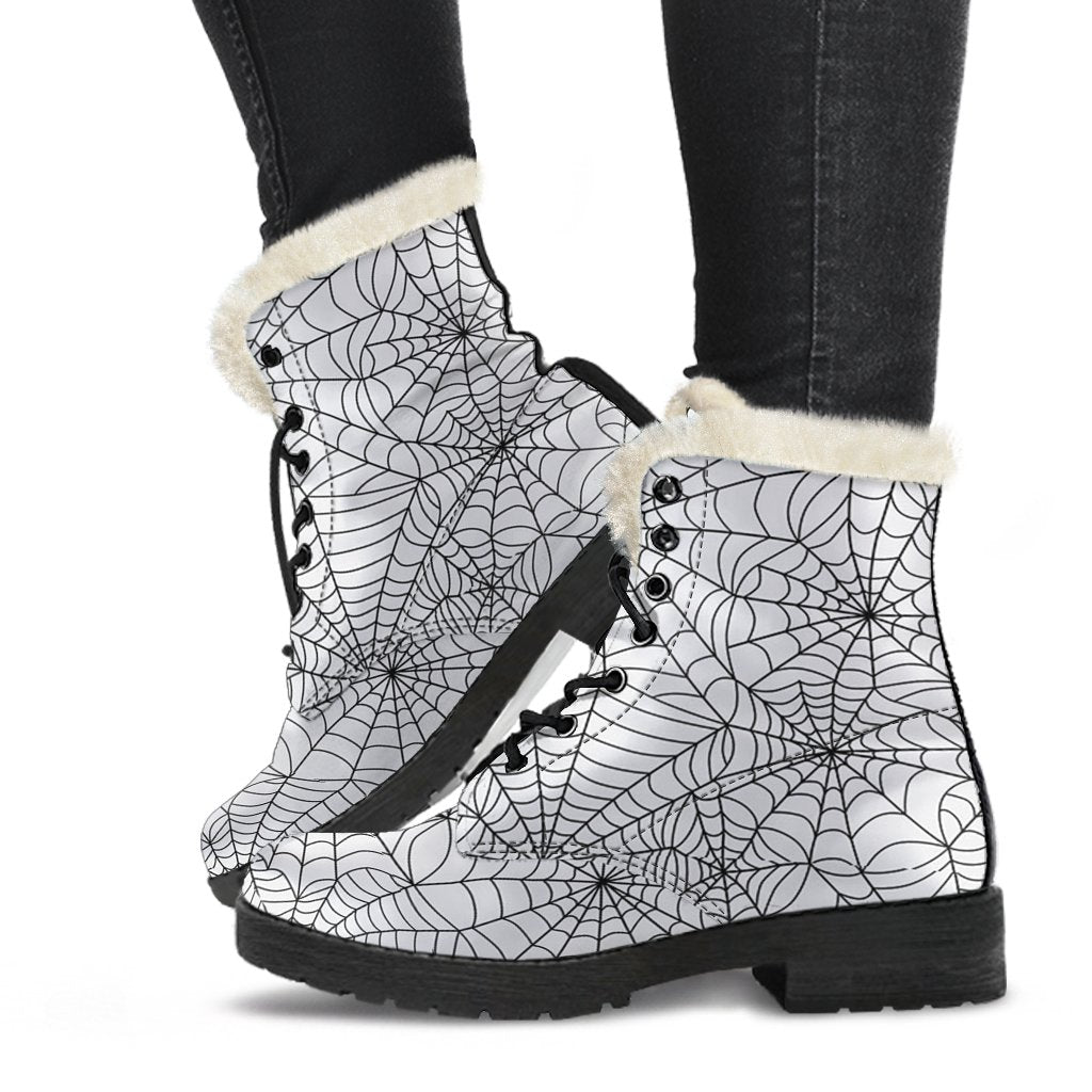 White Spider Web Pattern Print Comfy Winter Boots-grizzshop
