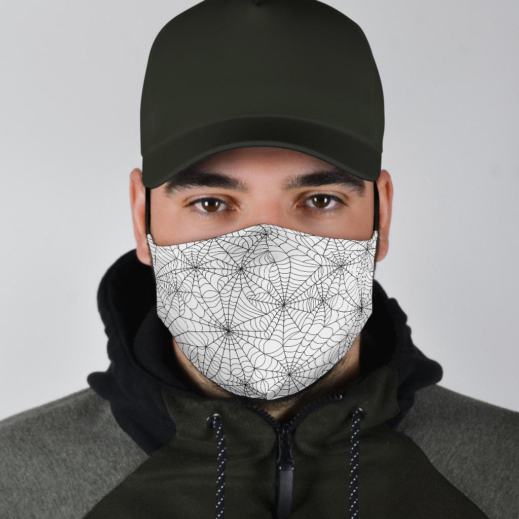 White Spider Web Pattern Print Face Mask-grizzshop