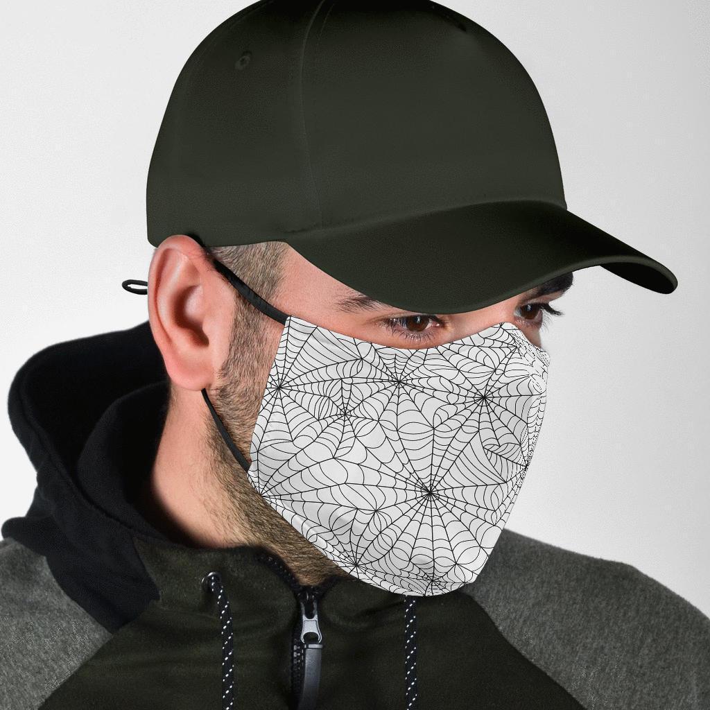 White Spider Web Pattern Print Face Mask-grizzshop