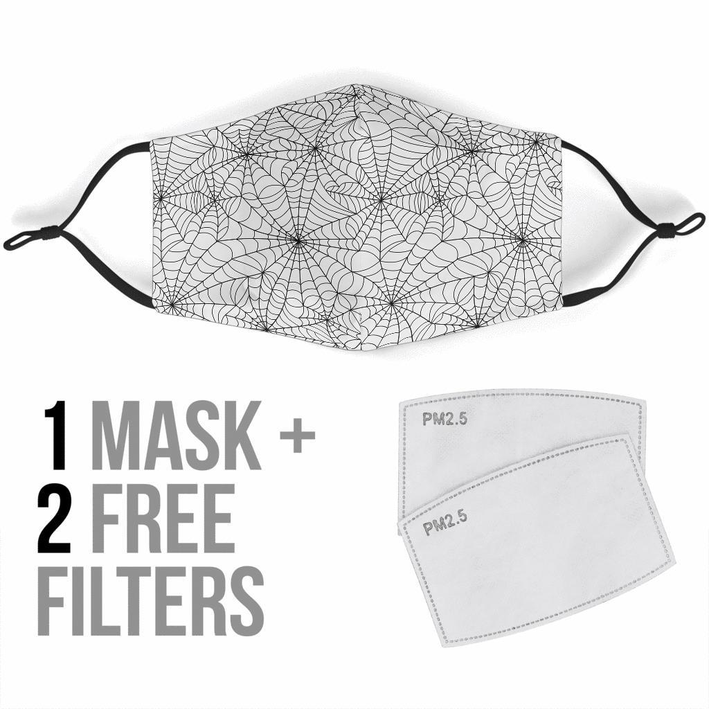 White Spider Web Pattern Print Face Mask-grizzshop