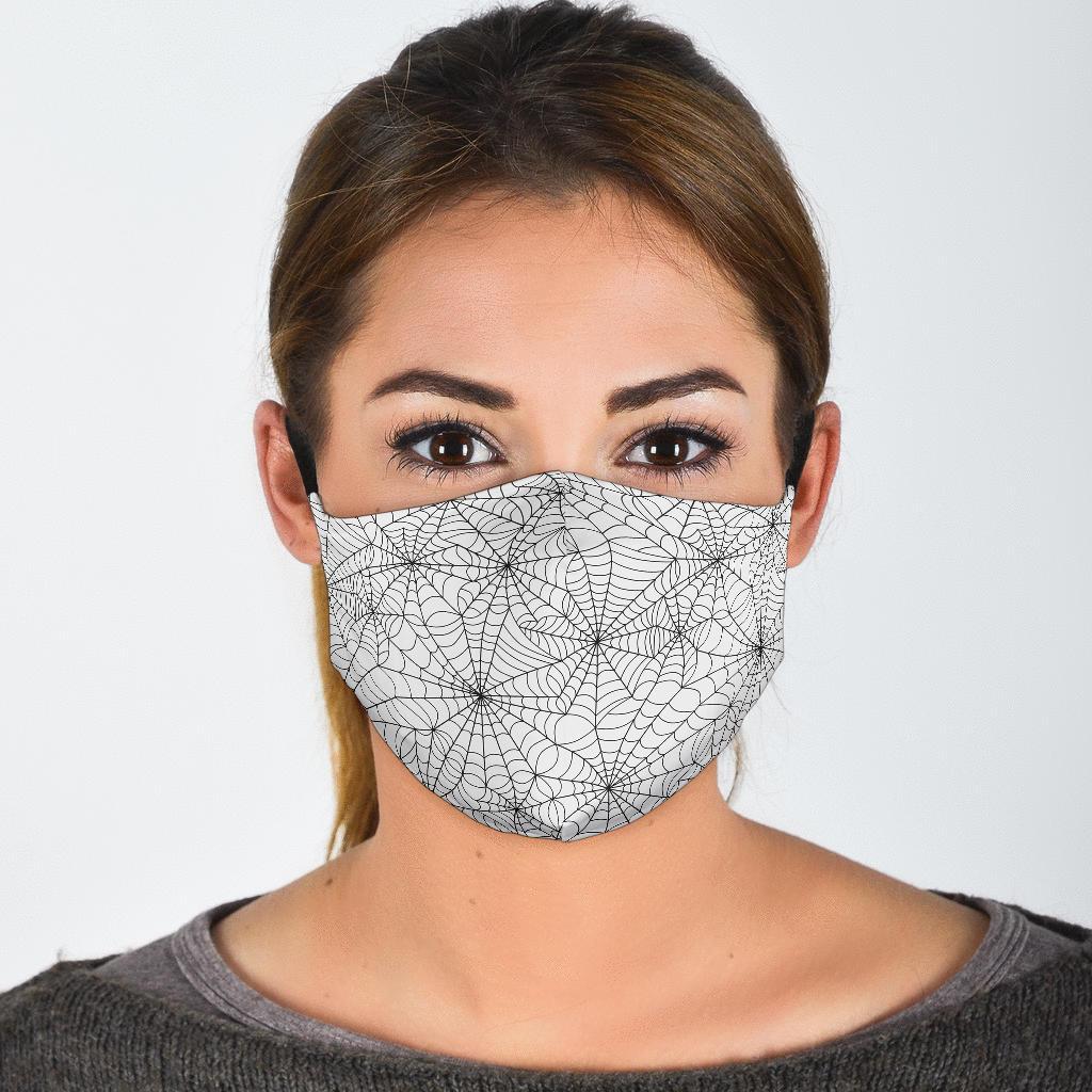 White Spider Web Pattern Print Face Mask-grizzshop