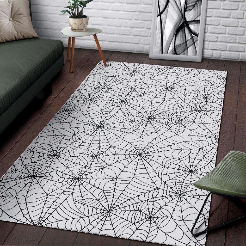 White Spider Web Pattern Print Floor Mat-grizzshop