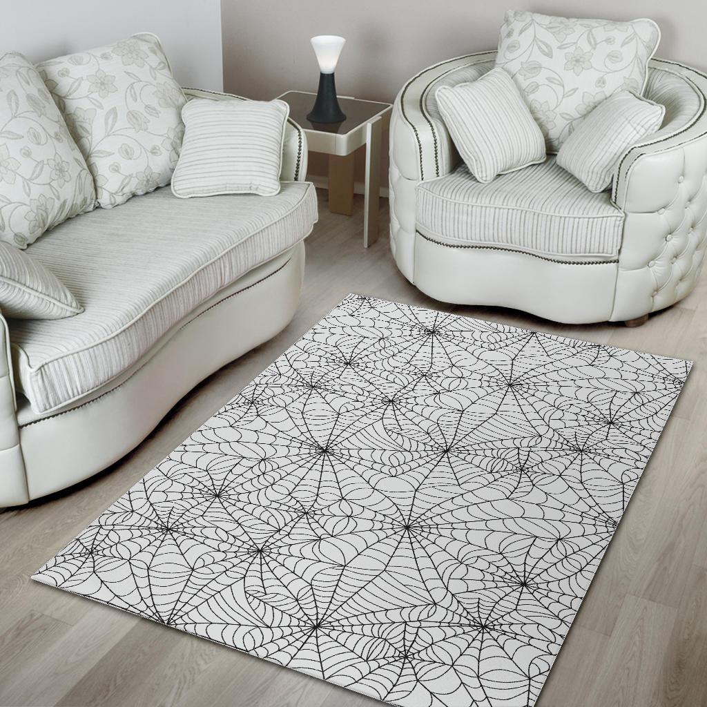 White Spider Web Pattern Print Floor Mat-grizzshop