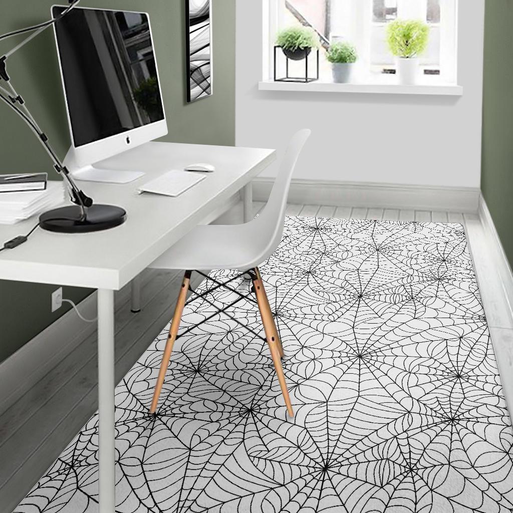 White Spider Web Pattern Print Floor Mat-grizzshop