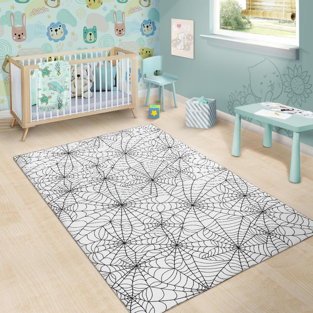 White Spider Web Pattern Print Floor Mat-grizzshop