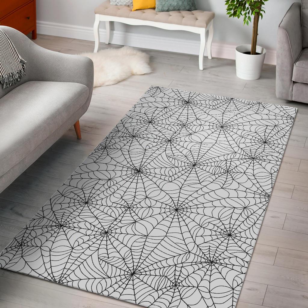 White Spider Web Pattern Print Floor Mat-grizzshop