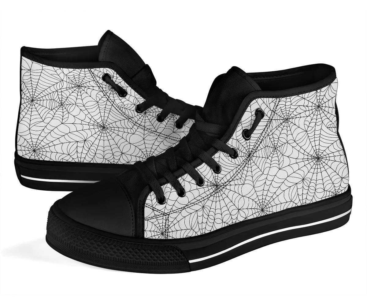 White Spider Web Pattern Print Men Women's High Top Shoes-grizzshop