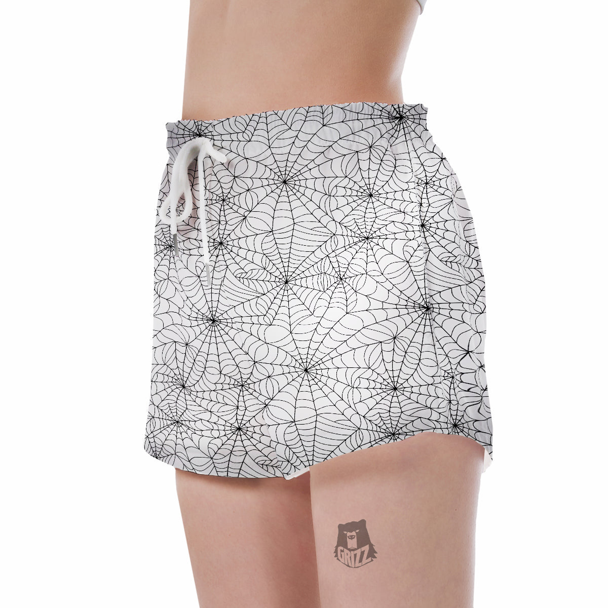 White Spider Web Pattern Print Women's Shorts-grizzshop