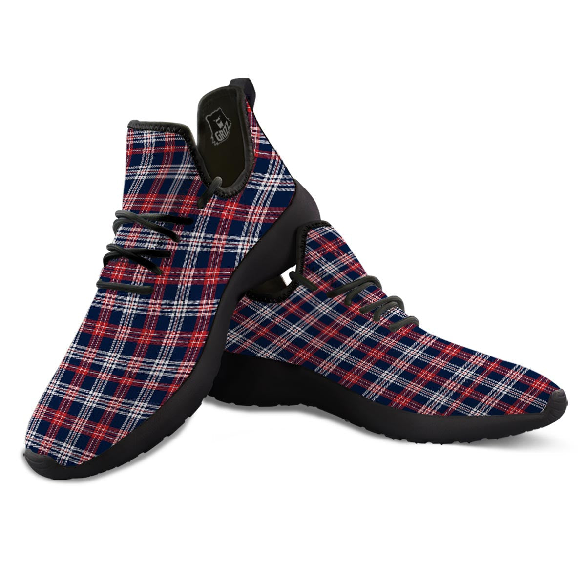 White Tartan And Blue Red Print Pattern Black Athletic Shoes-grizzshop
