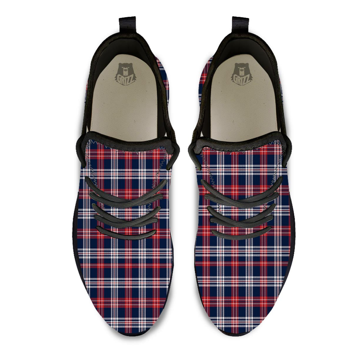 White Tartan And Blue Red Print Pattern Black Athletic Shoes-grizzshop