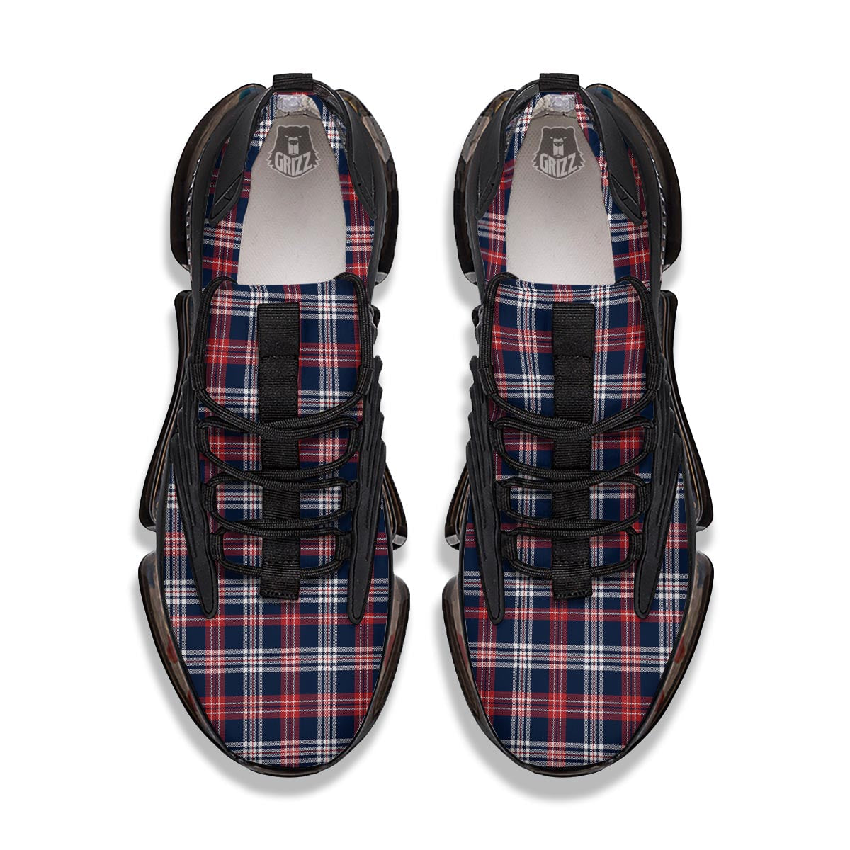 White Tartan And Blue Red Print Pattern Black Gym Shoes-grizzshop