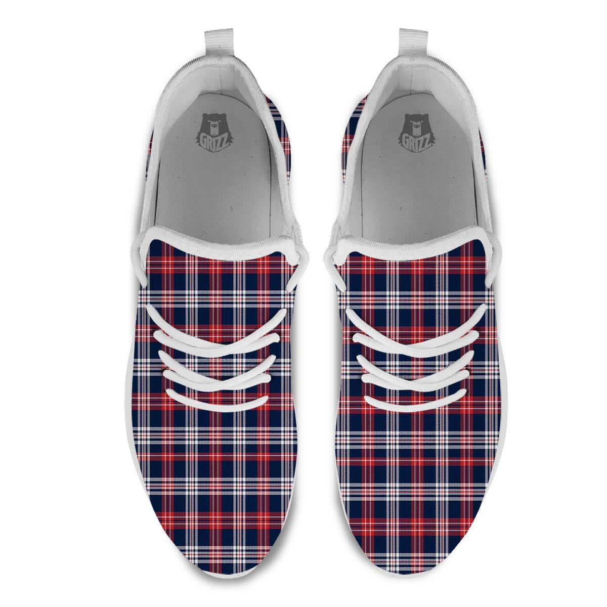 White Tartan And Blue Red Print Pattern White Athletic Shoes-grizzshop