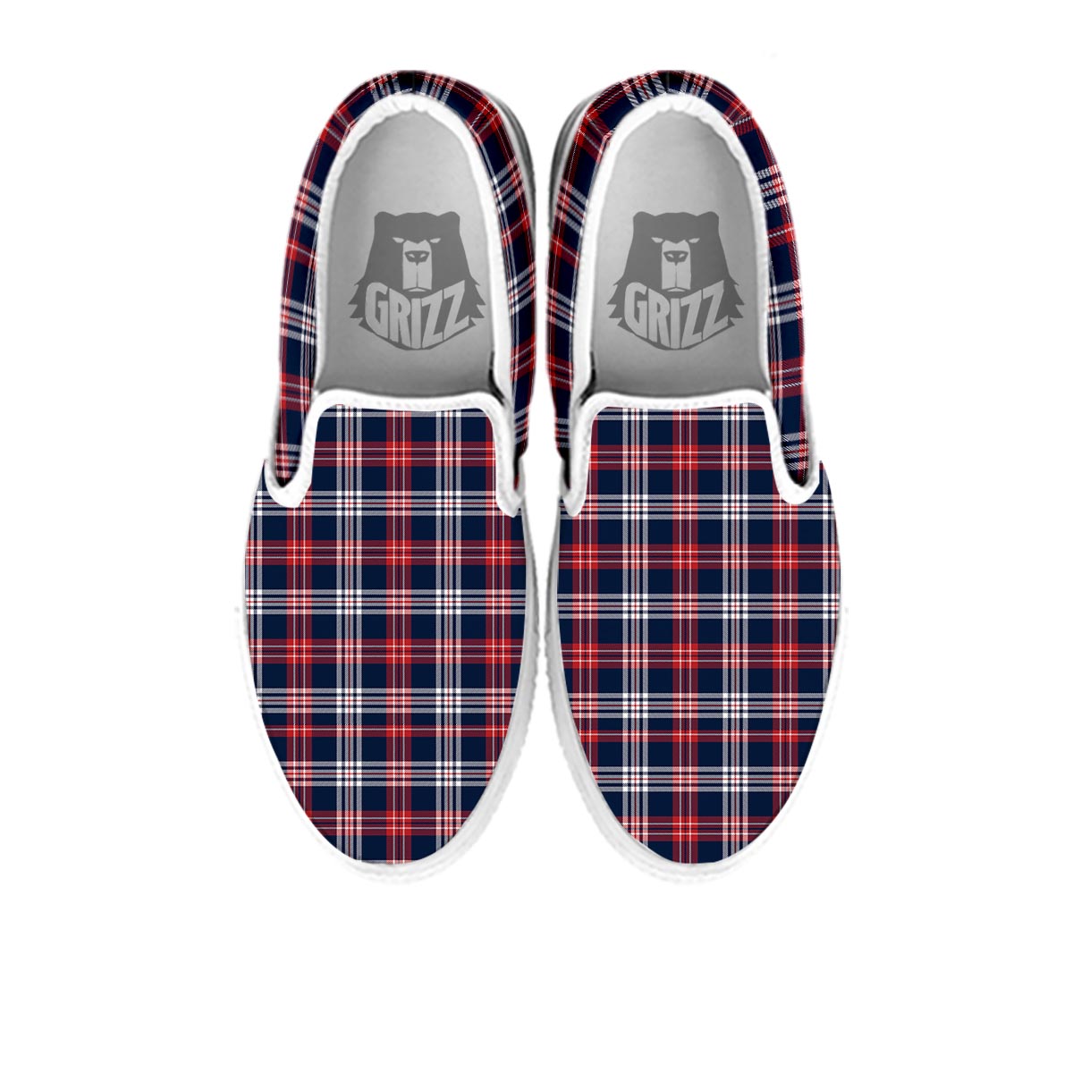 White Tartan And Blue Red Print Pattern White Slip On Shoes-grizzshop
