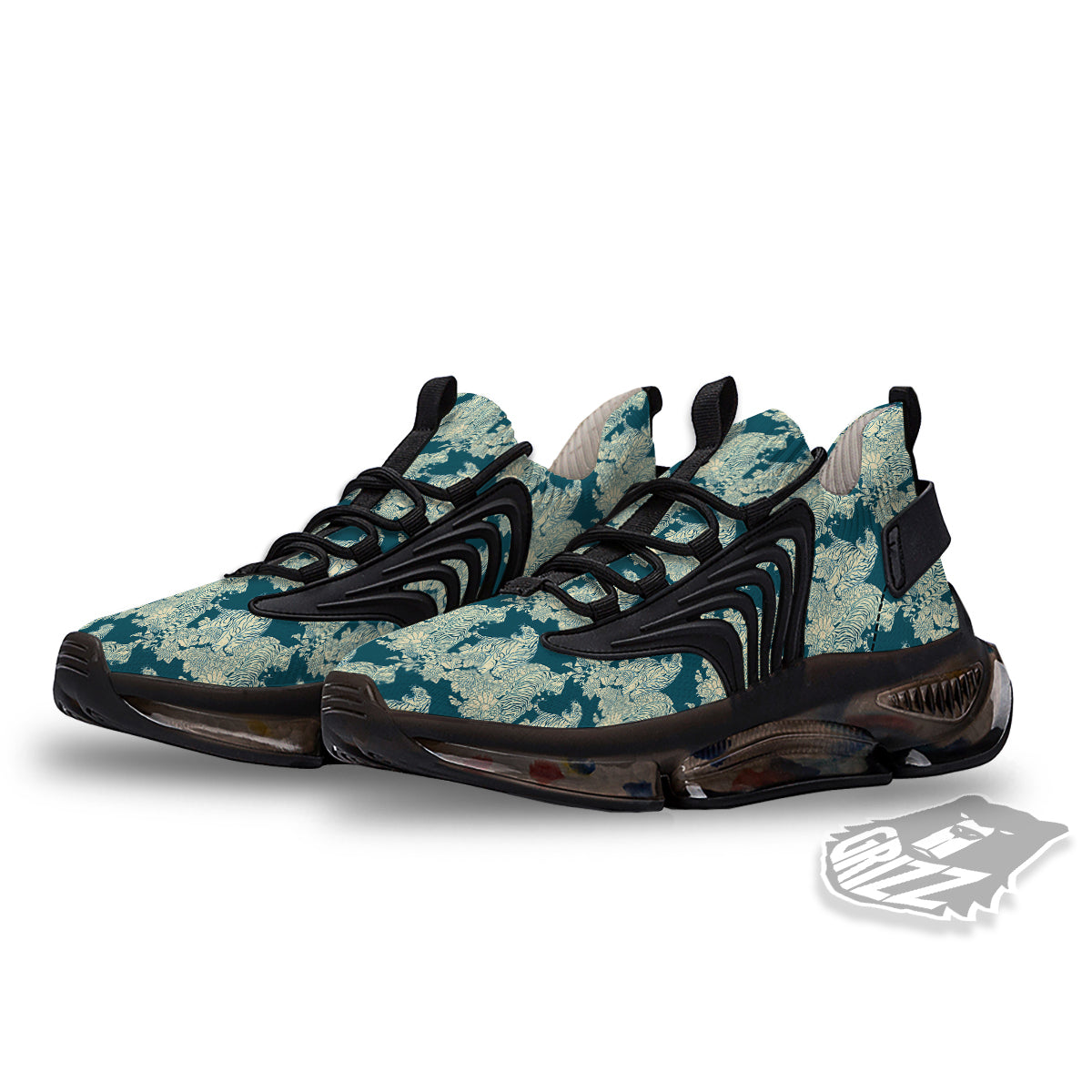 White Tiger Japanese Print Pattern Black Gym Shoes-grizzshop