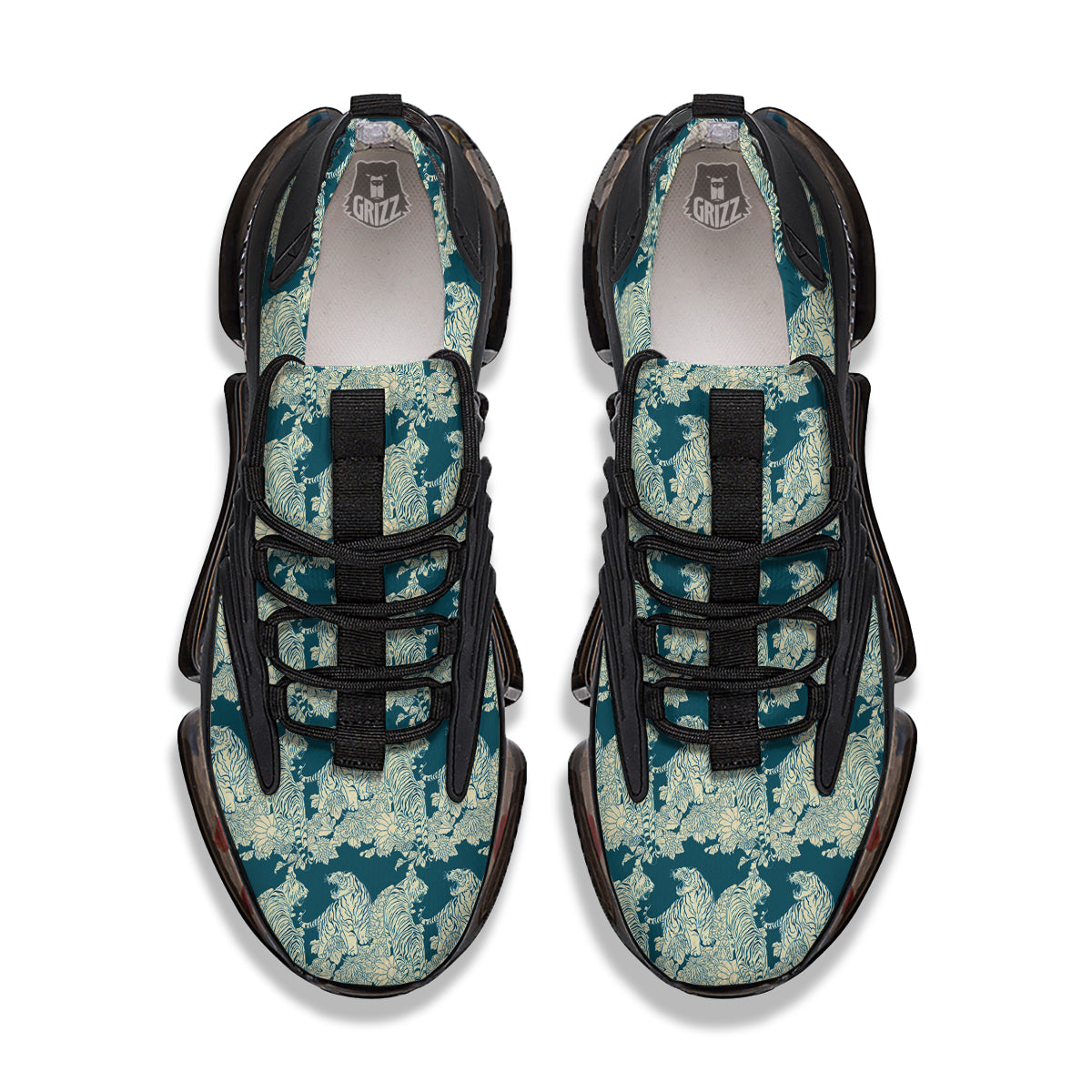 White Tiger Japanese Print Pattern Black Gym Shoes-grizzshop