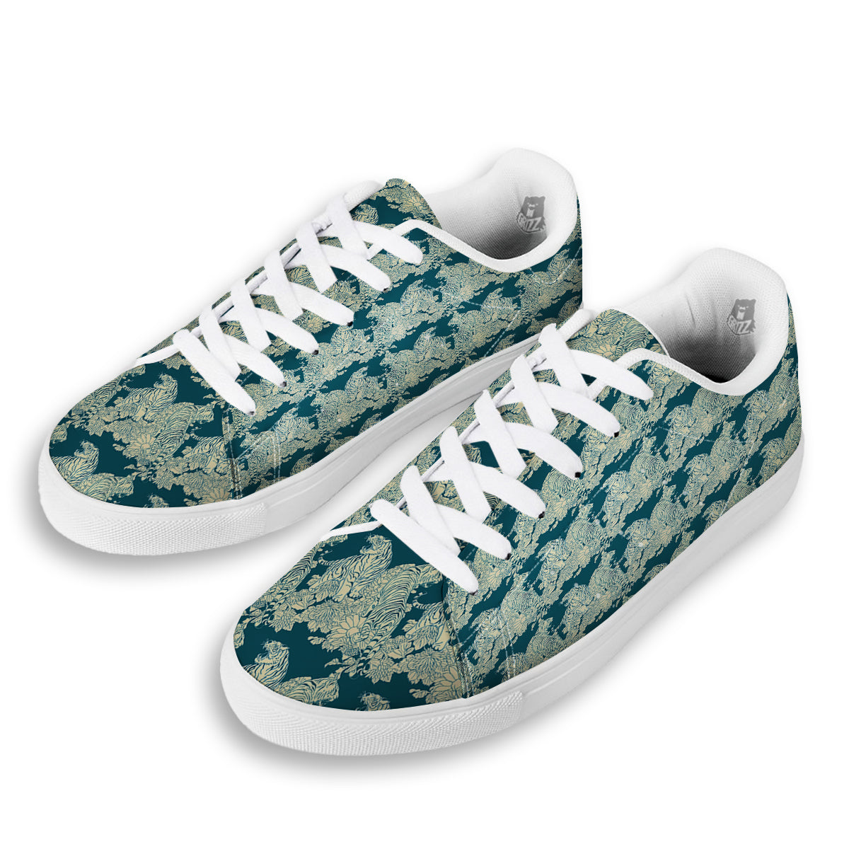 White Tiger Japanese Print Pattern White Low Top Sneakers-grizzshop
