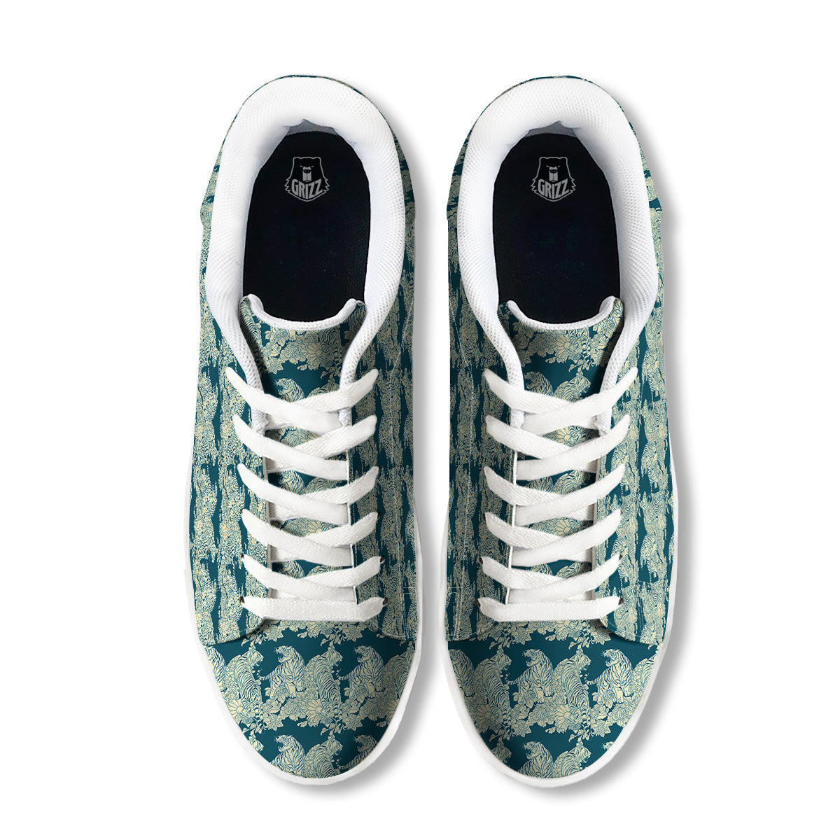 White Tiger Japanese Print Pattern White Low Top Sneakers-grizzshop