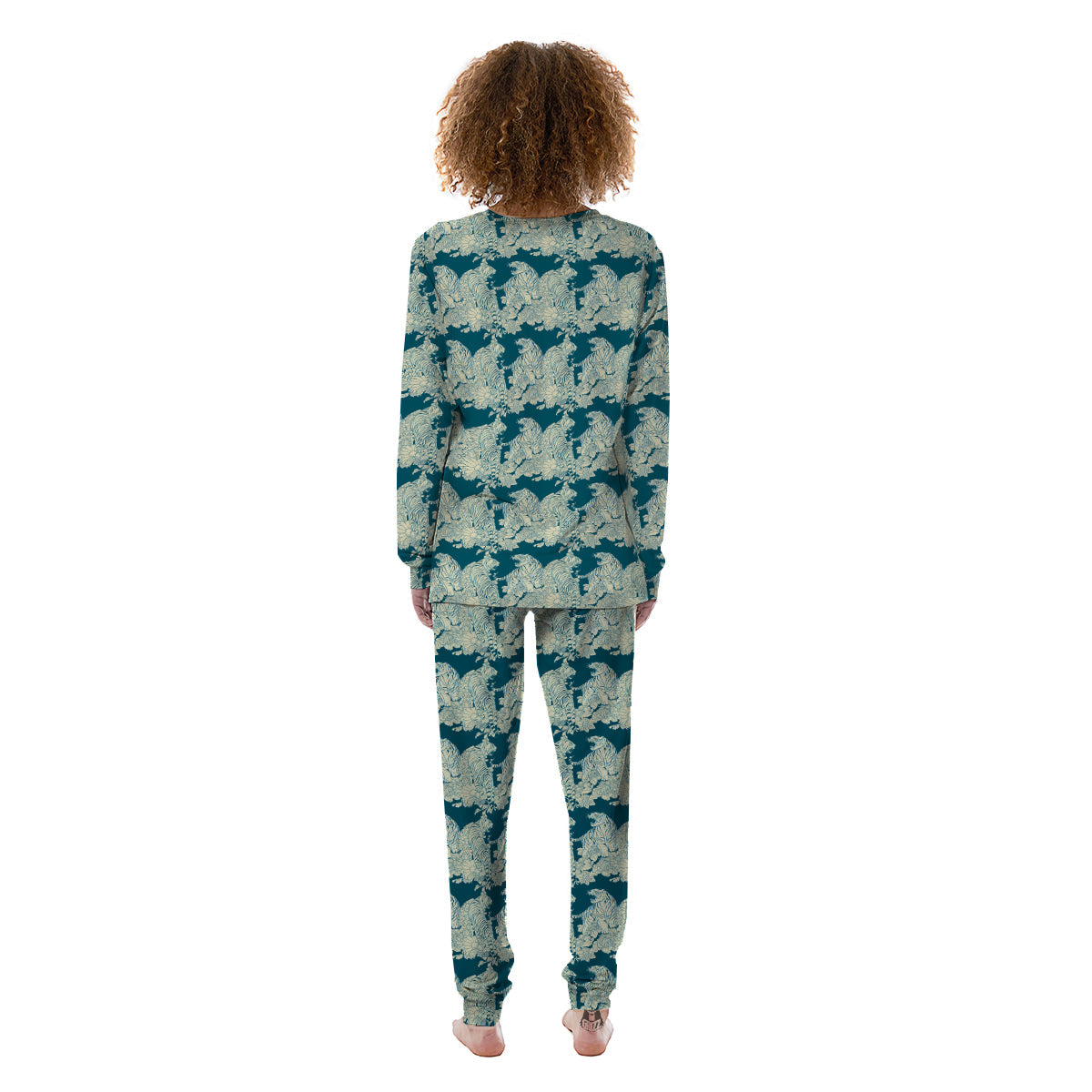 White Tiger Japanese Print Pattern Women's Pajamas-grizzshop