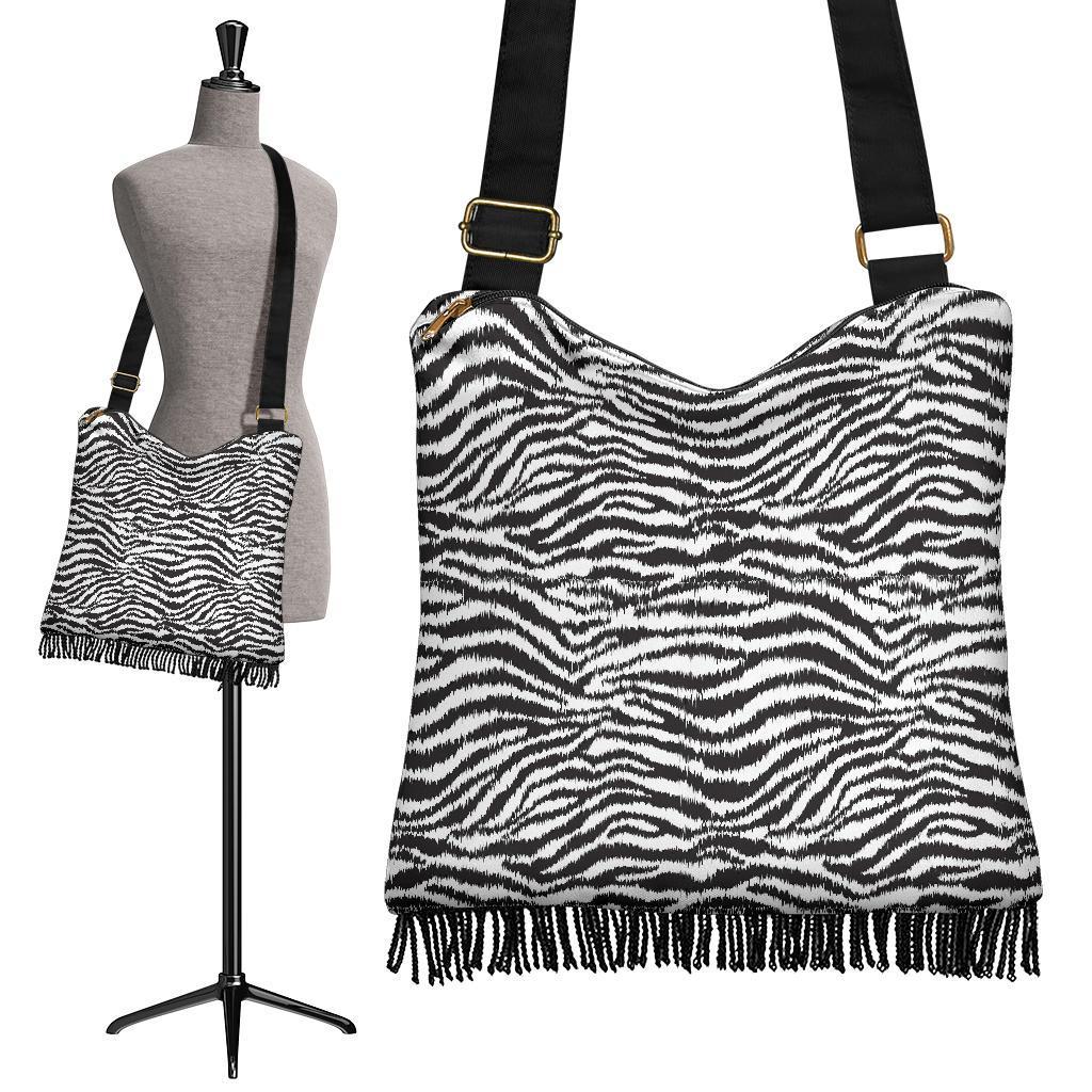 White Tiger Pattern Print Crossbody Bags-grizzshop