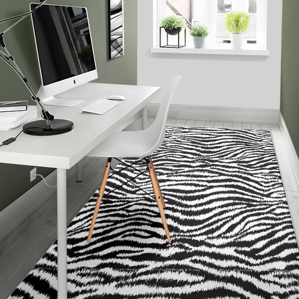 White Tiger Pattern Print Floor Mat-grizzshop