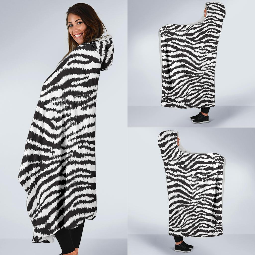 White Tiger Pattern Print Hooded Blanket-grizzshop