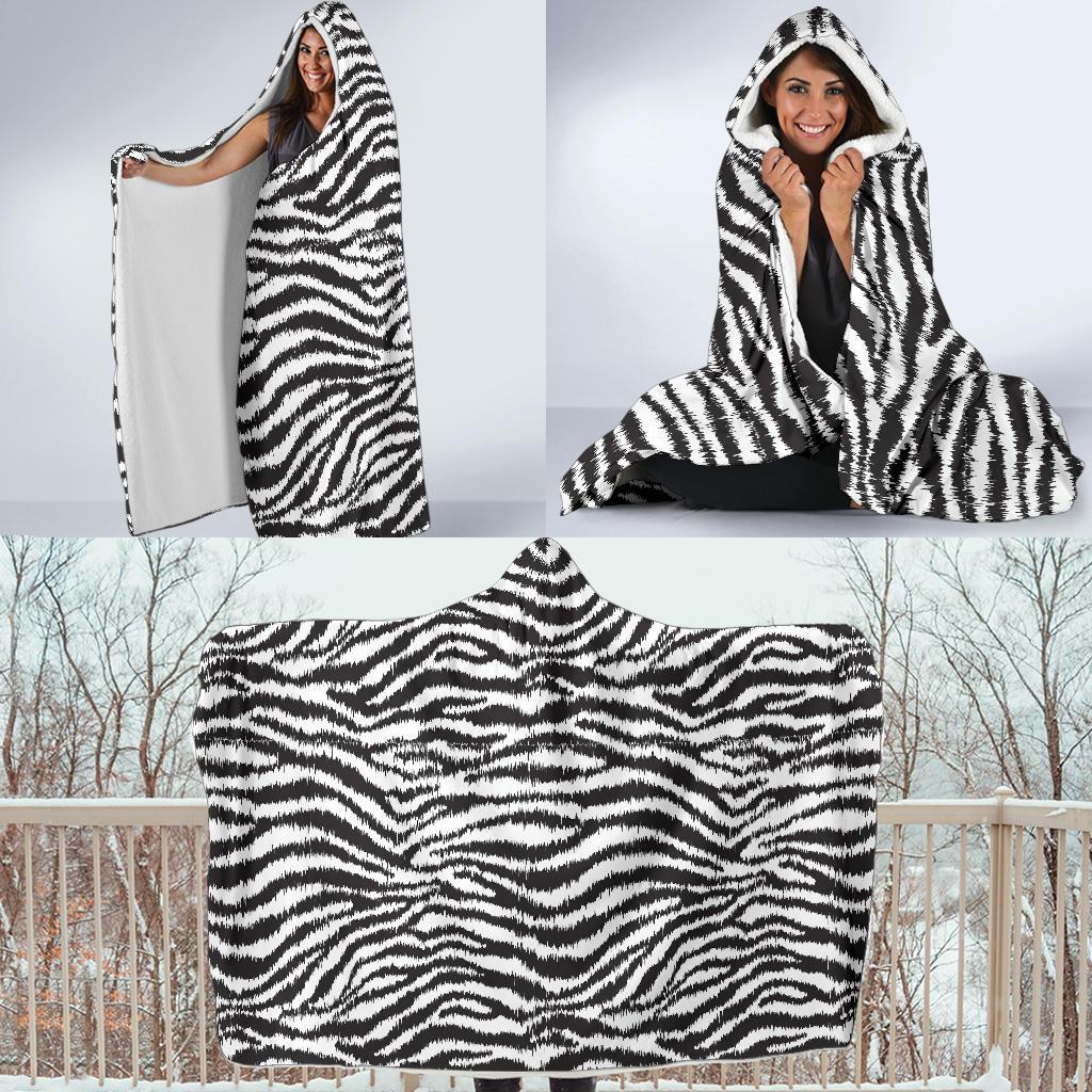 White Tiger Pattern Print Hooded Blanket-grizzshop