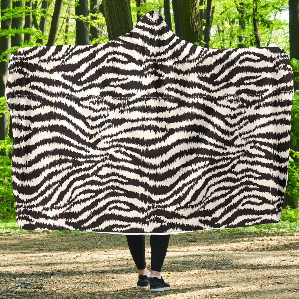 White Tiger Pattern Print Hooded Blanket-grizzshop