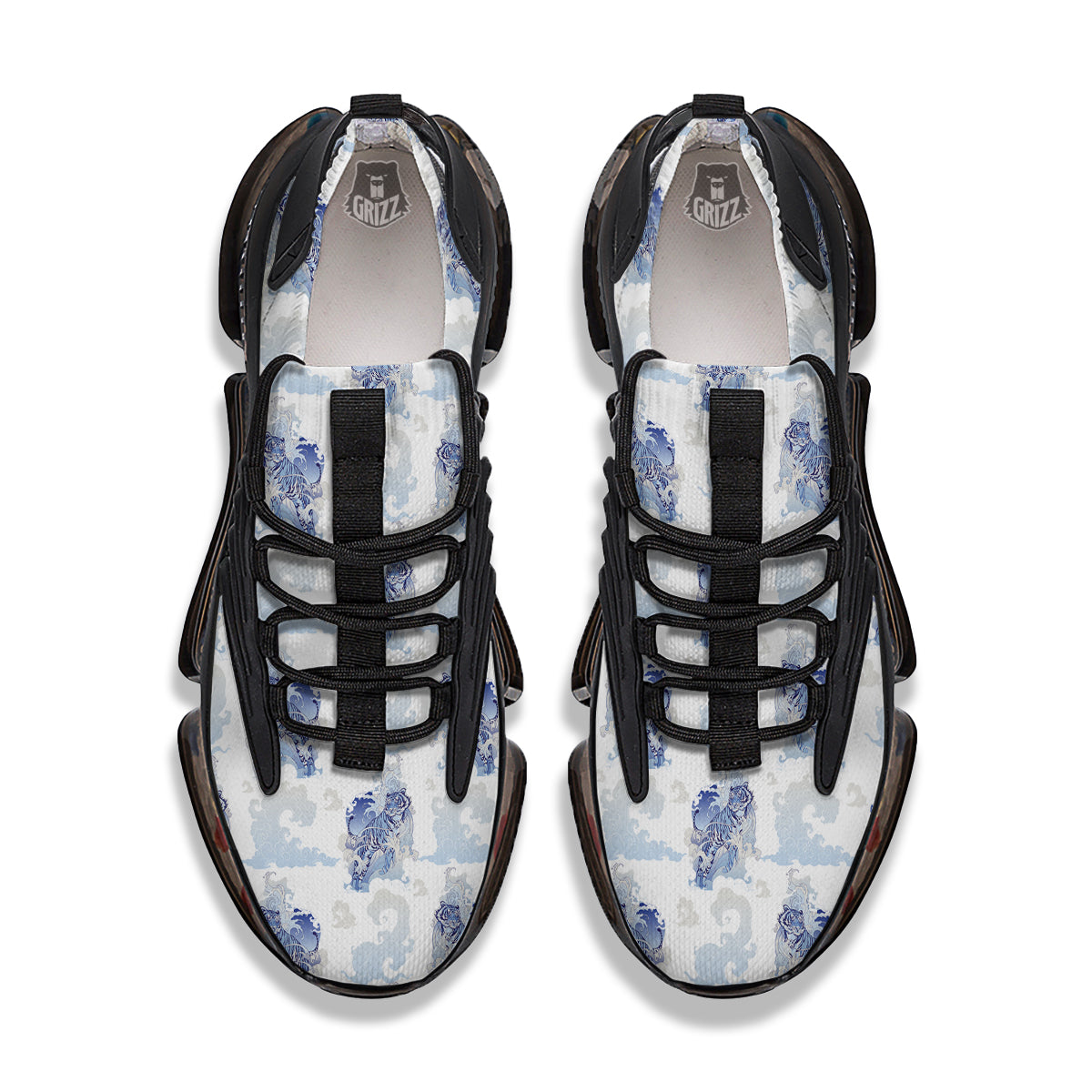 White Tiger Tattoo Japanese Print Pattern Black Gym Shoes-grizzshop