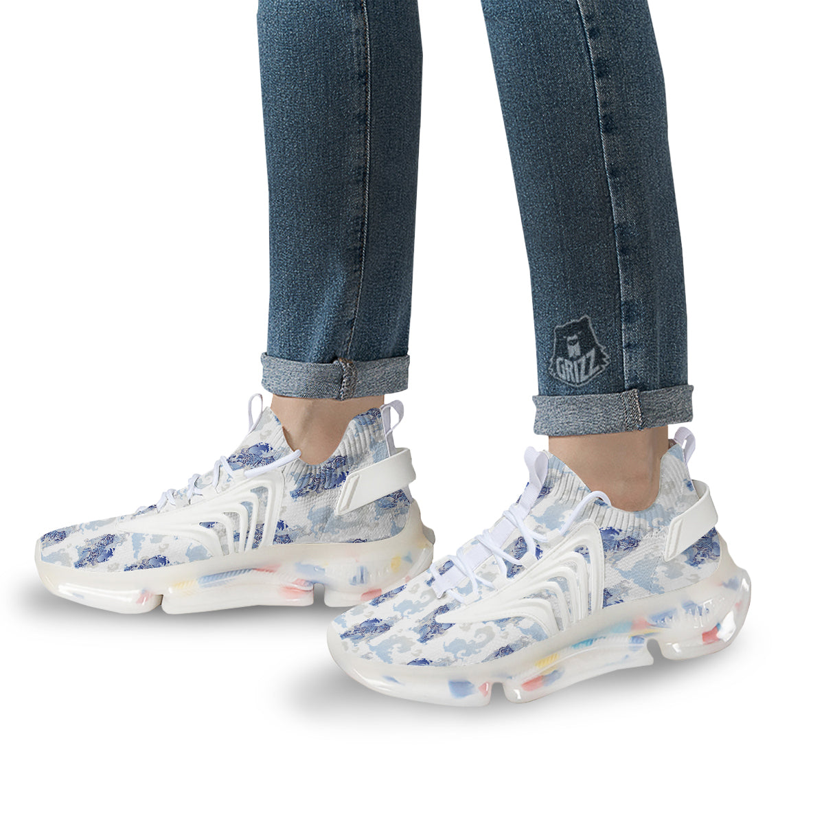 White Tiger Tattoo Japanese Print Pattern White Gym Shoes-grizzshop