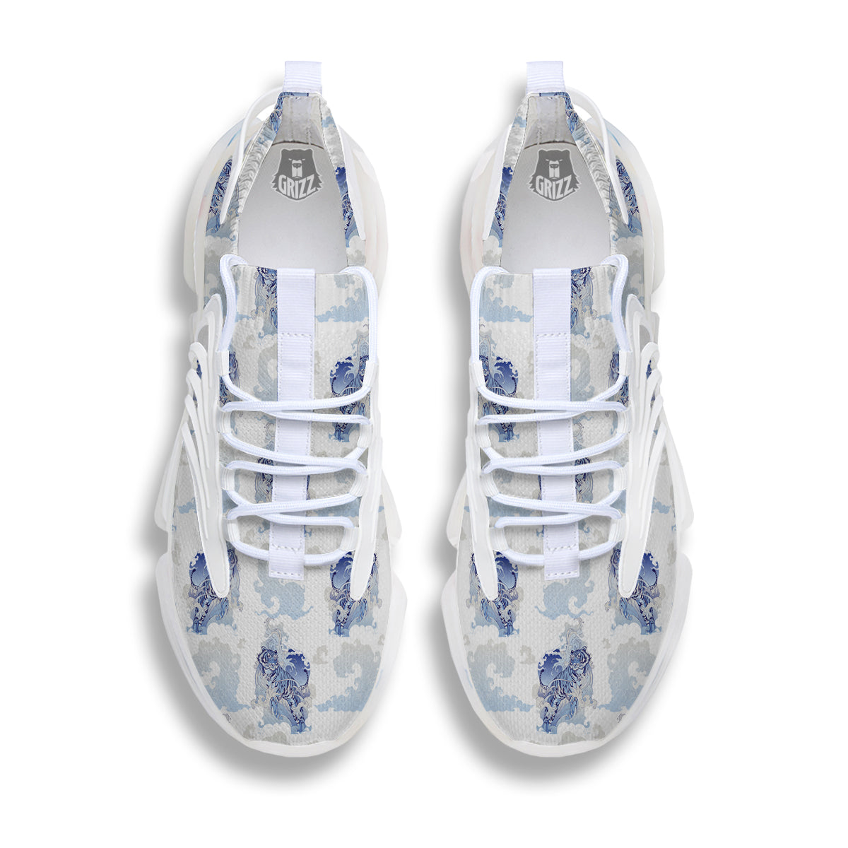 White Tiger Tattoo Japanese Print Pattern White Gym Shoes-grizzshop