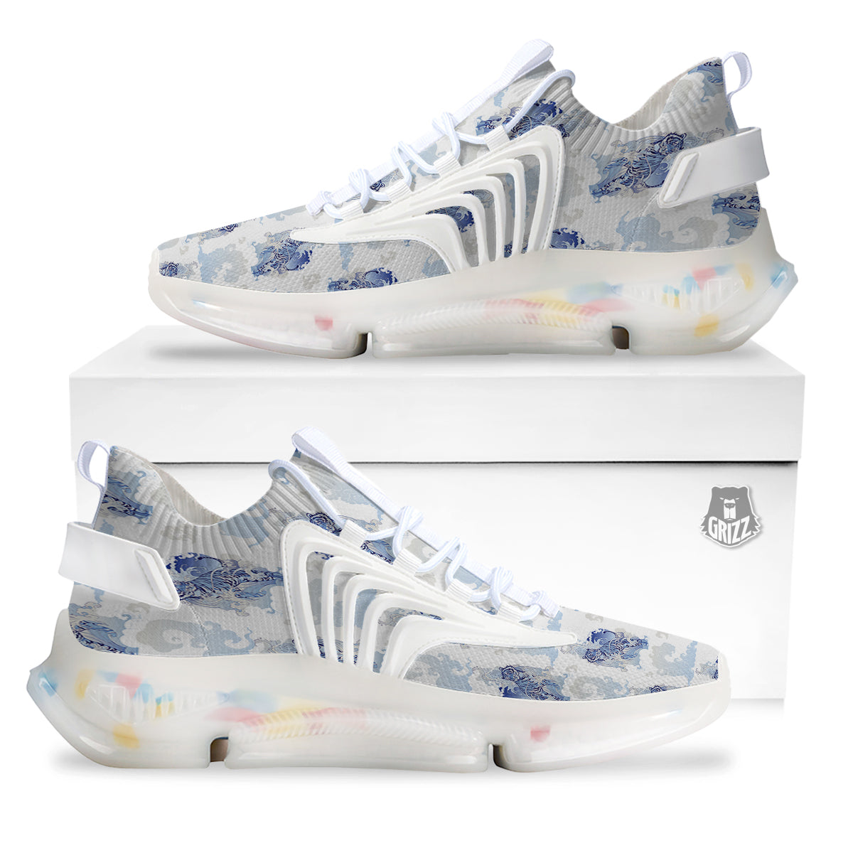 White Tiger Tattoo Japanese Print Pattern White Gym Shoes-grizzshop