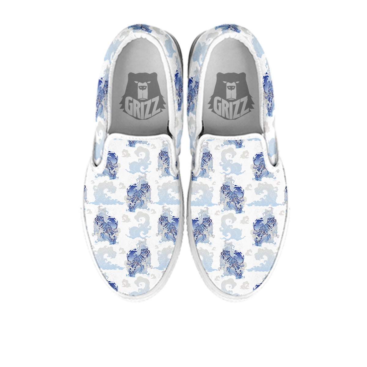 White Tiger Tattoo Japanese Print Pattern White Slip On Shoes-grizzshop