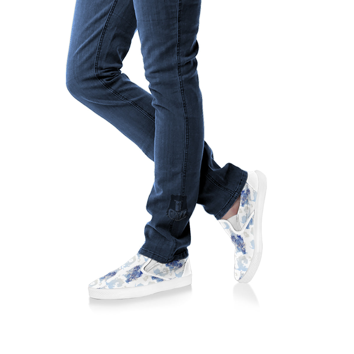White Tiger Tattoo Japanese Print Pattern White Slip On Shoes-grizzshop