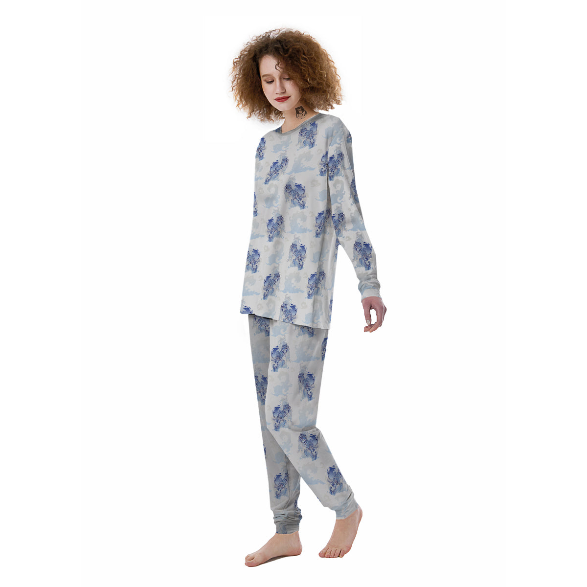 White Tiger Tattoo Japanese Print Pattern Women's Pajamas-grizzshop