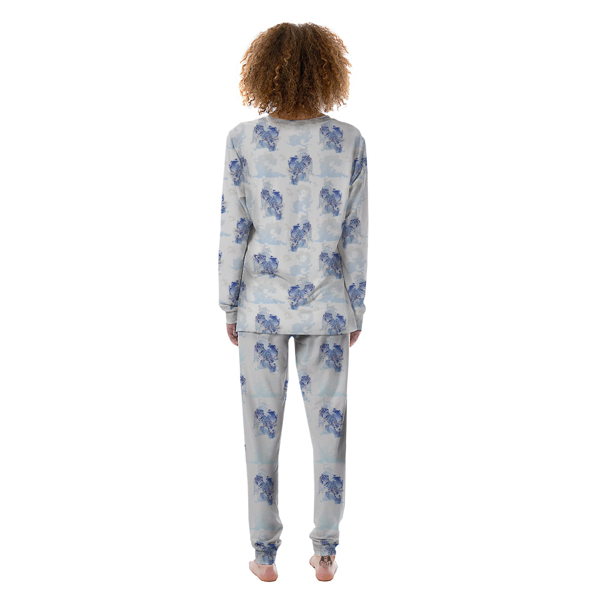 White Tiger Tattoo Japanese Print Pattern Women's Pajamas-grizzshop