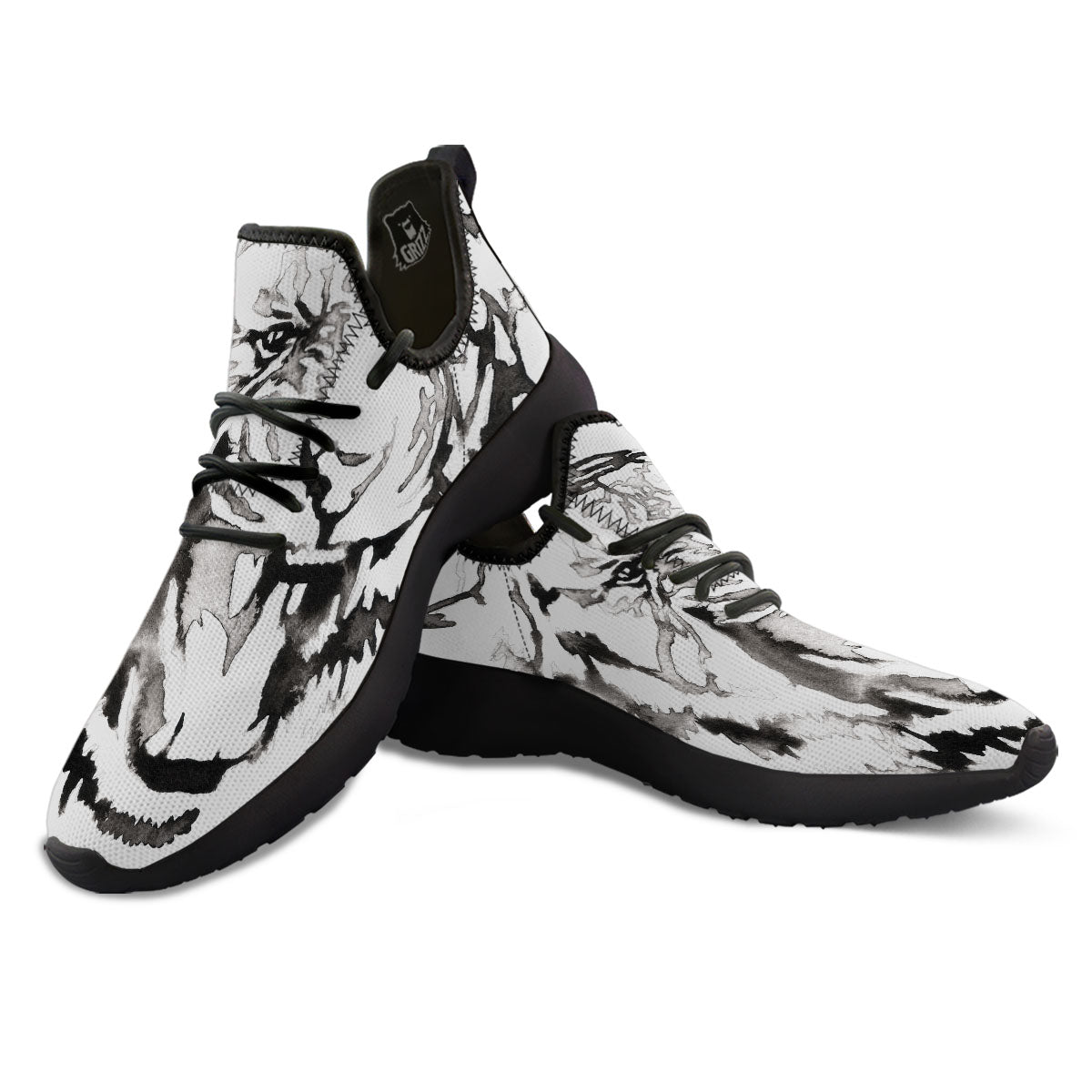 White Tiger Watercolor Monochrome Print Black Athletic Shoes-grizzshop