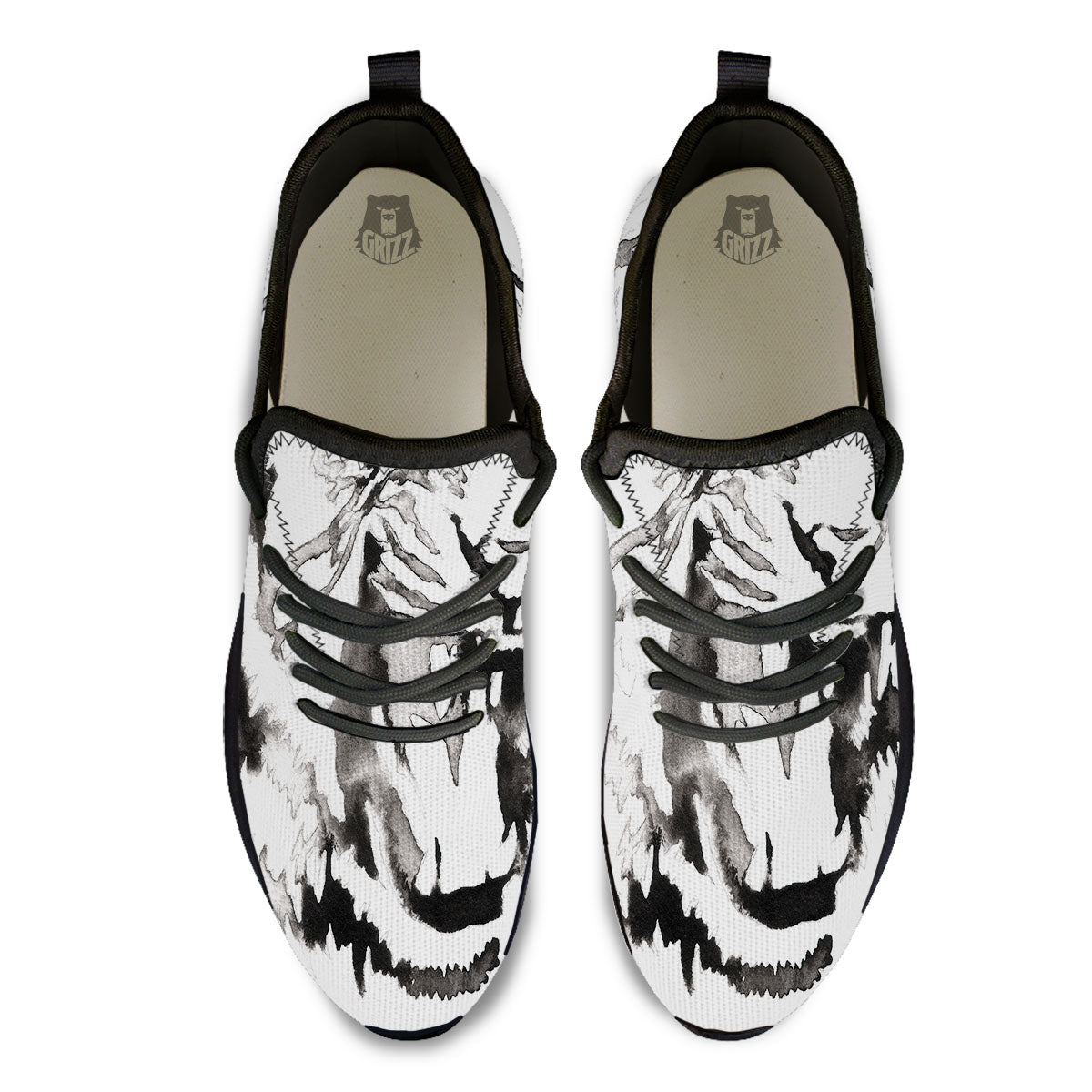 White Tiger Watercolor Monochrome Print Black Athletic Shoes-grizzshop