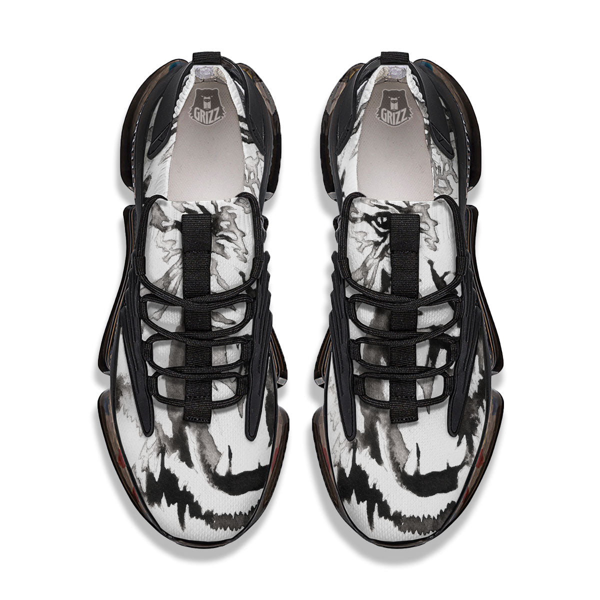 White Tiger Watercolor Monochrome Print Black Gym Shoes-grizzshop
