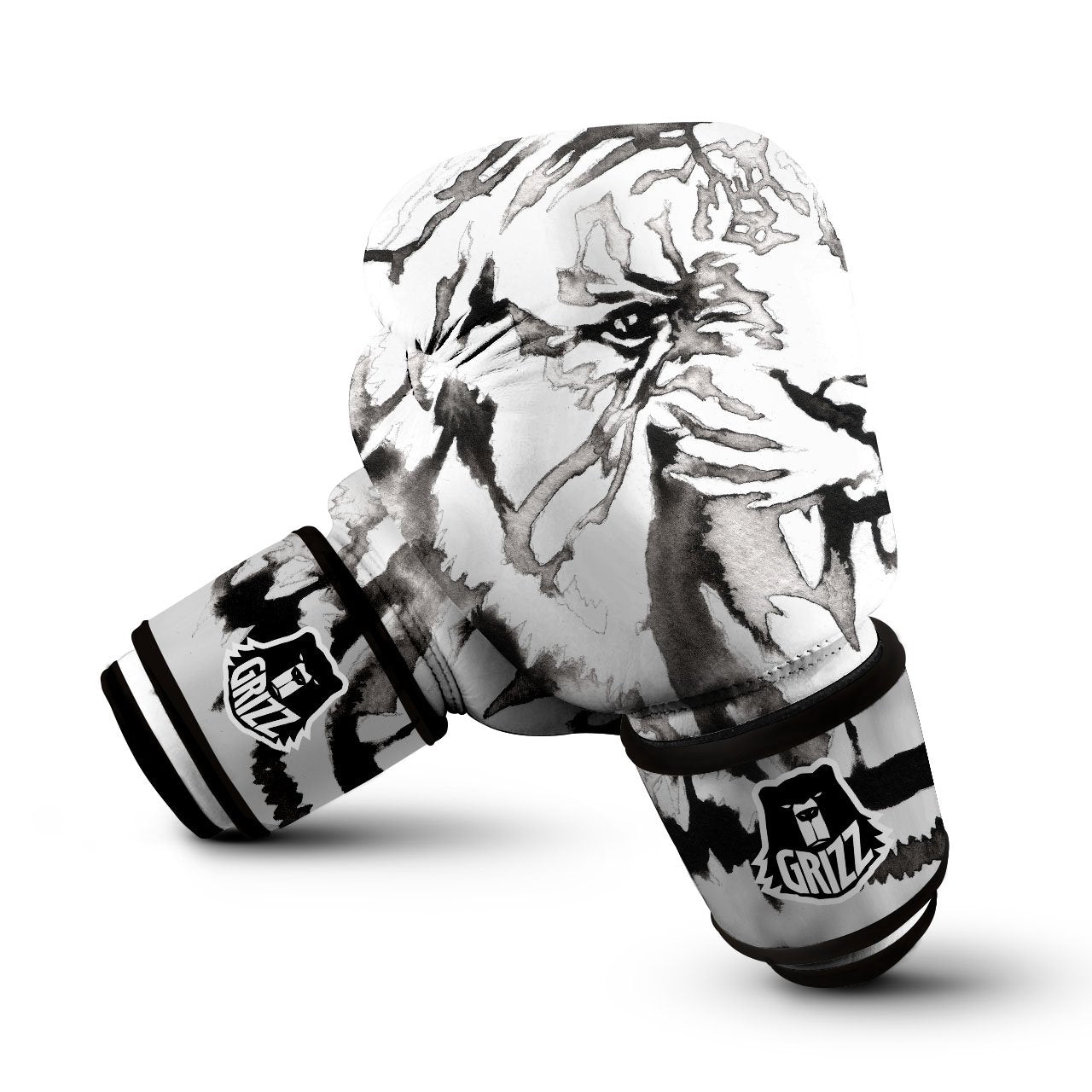 White Tiger Watercolor Monochrome Print Boxing Gloves-grizzshop