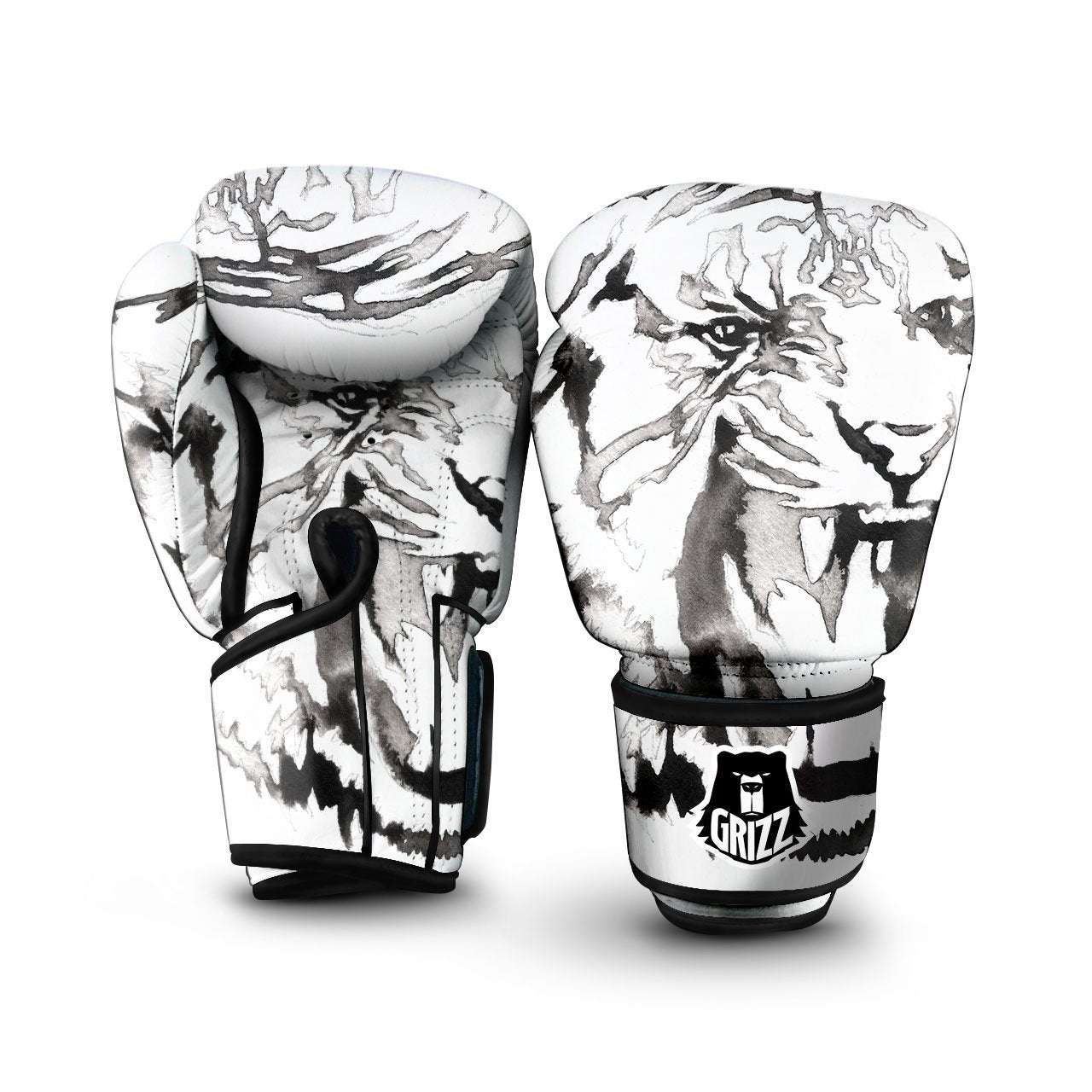 White Tiger Watercolor Monochrome Print Boxing Gloves-grizzshop