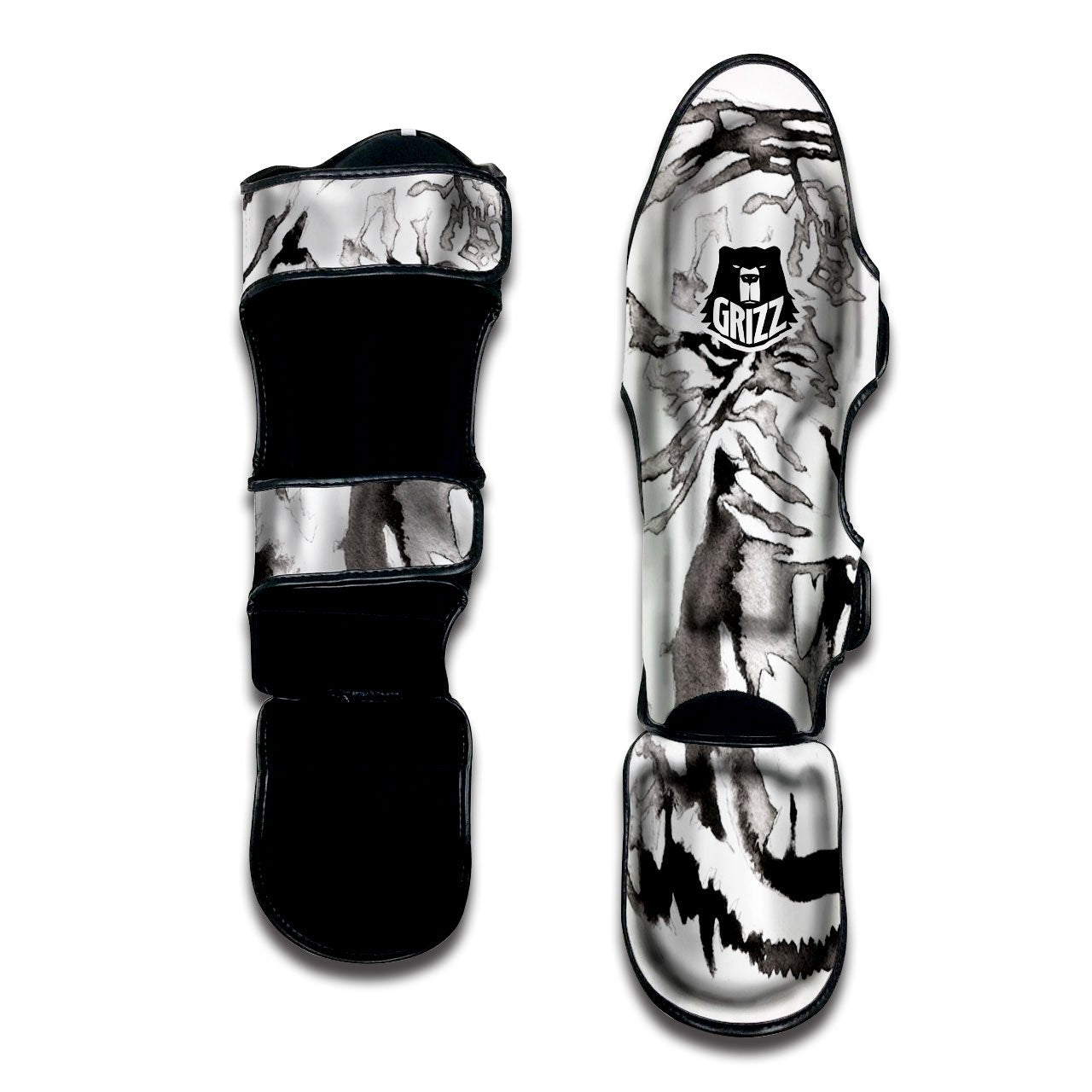 White Tiger Watercolor Monochrome Print Muay Thai Shin Guards-grizzshop