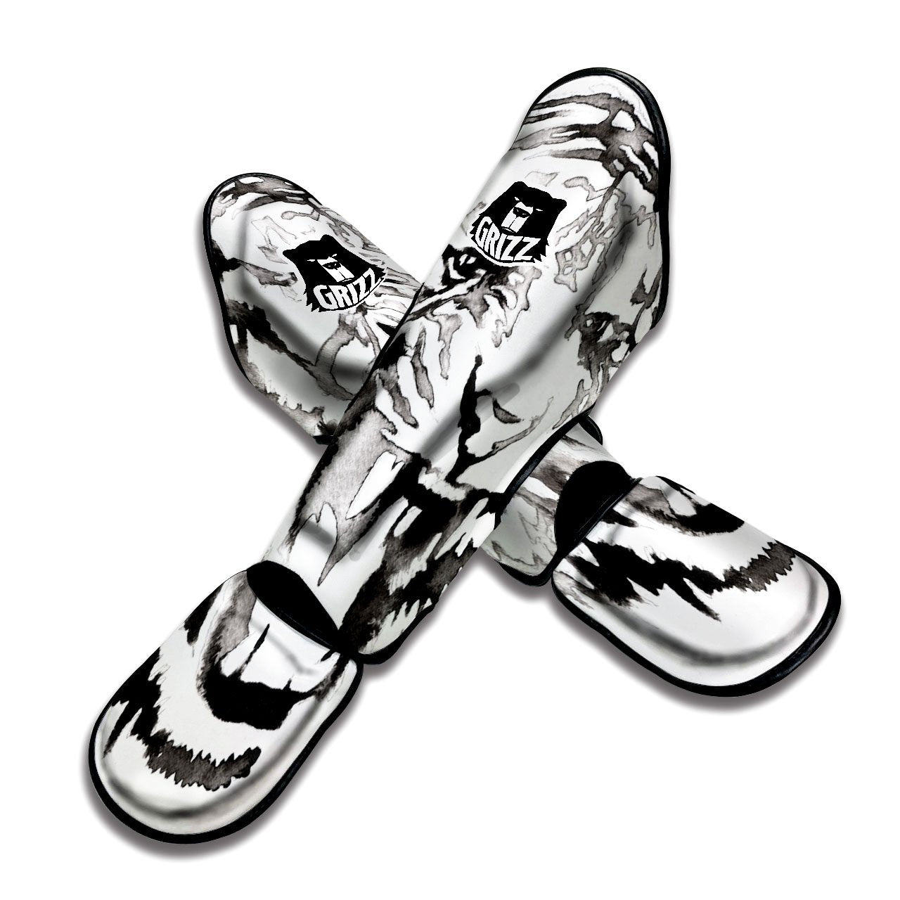 White Tiger Watercolor Monochrome Print Muay Thai Shin Guards-grizzshop