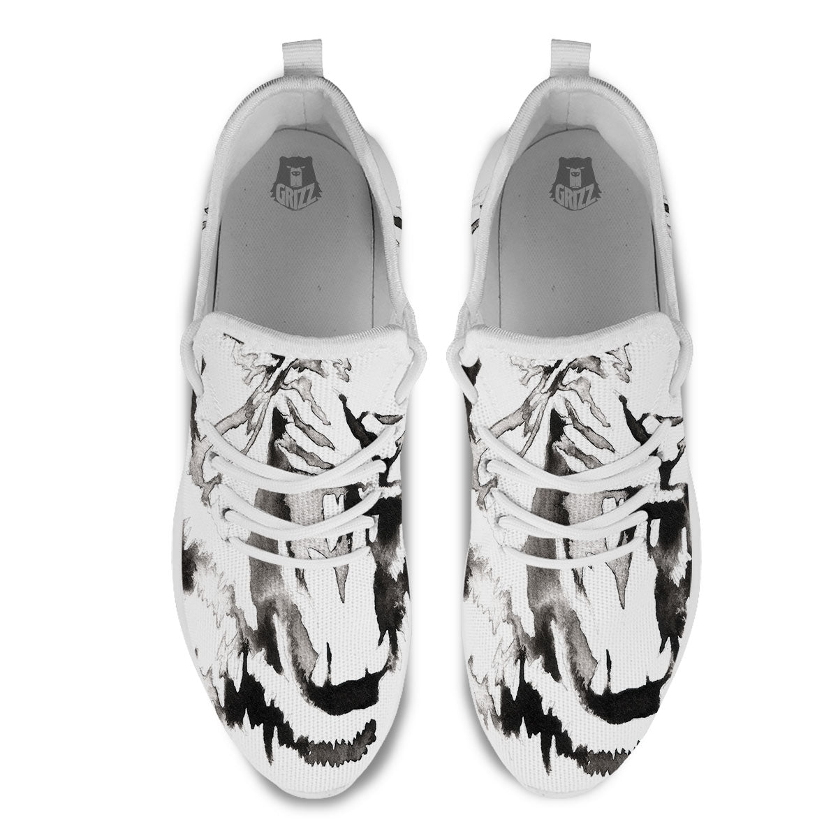 White Tiger Watercolor Monochrome Print White Athletic Shoes-grizzshop