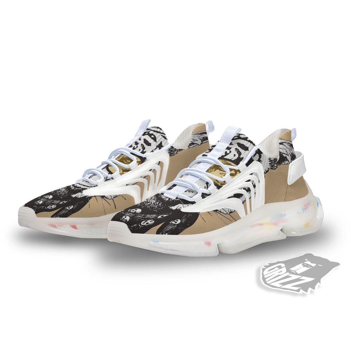 White Tiger With Sunglasses Print Pattern White Gym Shoes-grizzshop