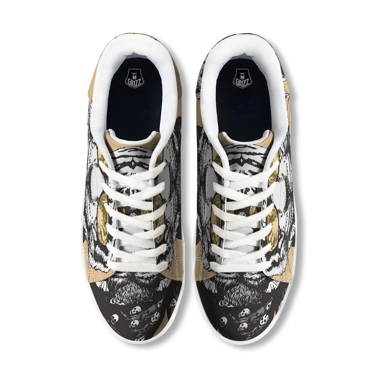 White Tiger With Sunglasses Print Pattern White Low Top Sneakers-grizzshop